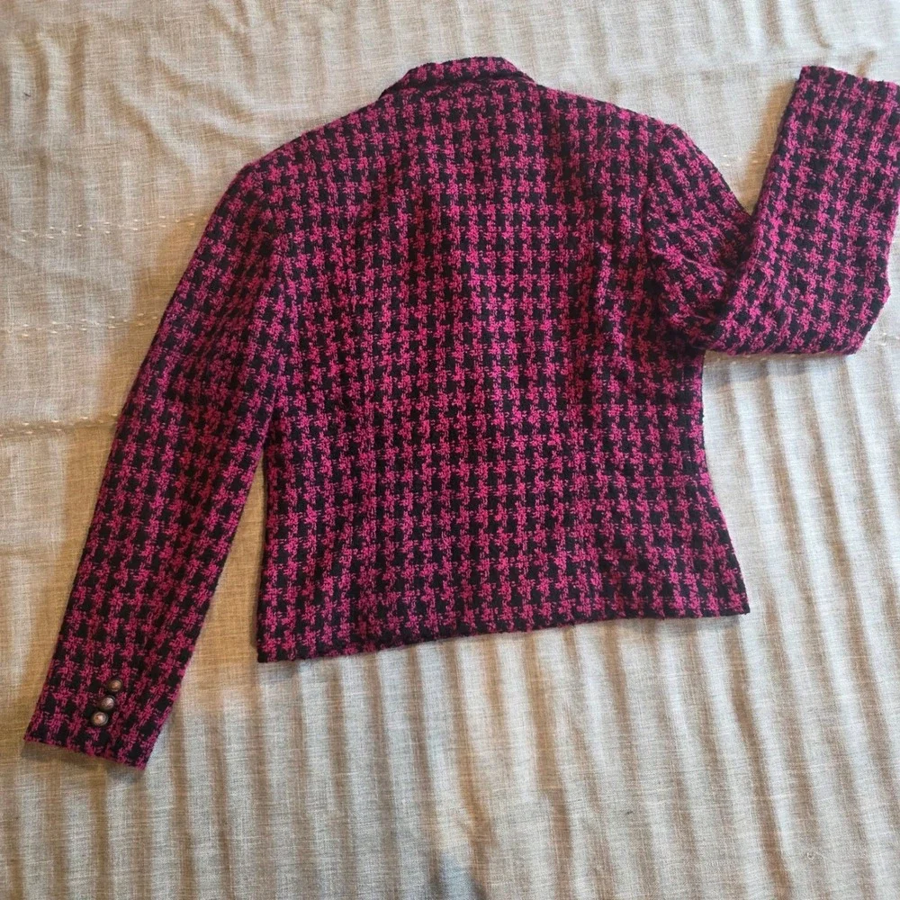 Sportswear Systems Pink Black Houndstooth Tweed Academia Blazr Wool Blend Size 4